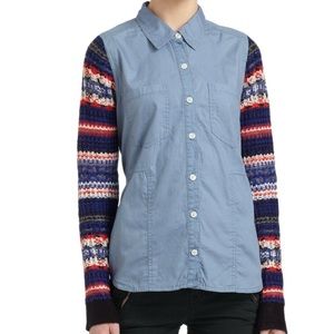 We the Free Chambray Sweater Sleeve Top Sz M Free People